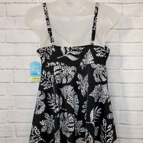 Swim Solutions Size 10 Black Spotted Leaves Underwire Tankini Top NWT - Picture 8 of 8